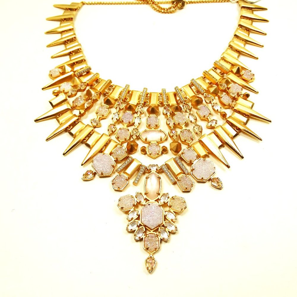 KENDRA SCOTT Seraphina Gold Plated MOP Agate Druzy Statement Necklace